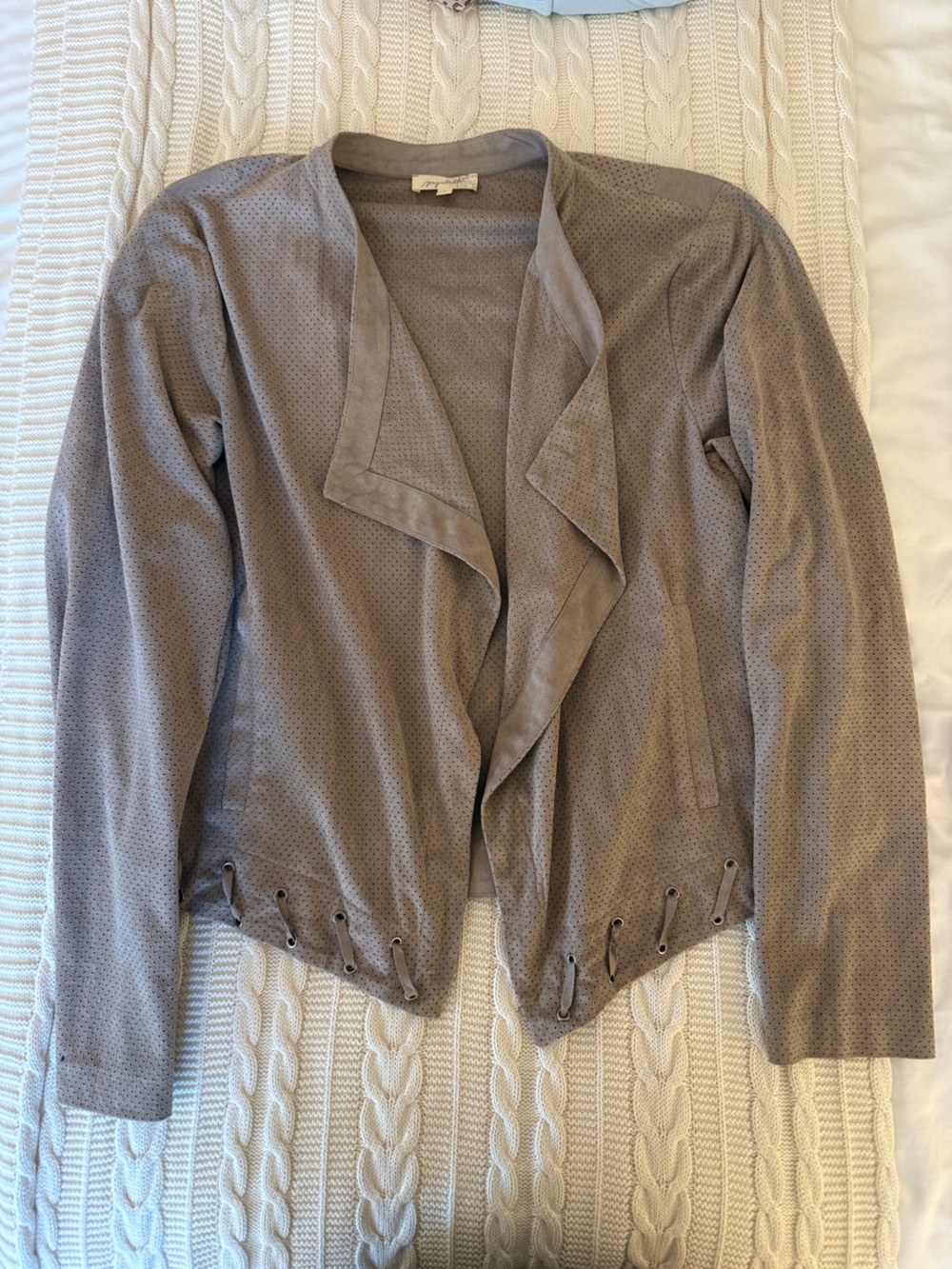 Light Taupe Women's Suede Drape Front Jacket